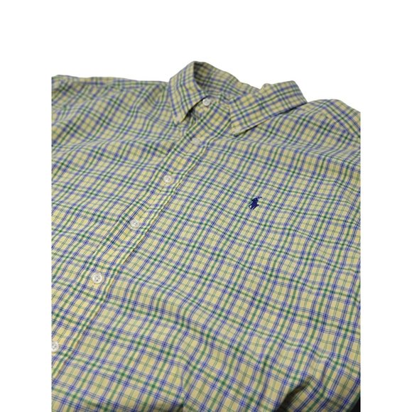 Ralph Lauren Button Down Shirt Yellow Blue Green Plaid Short Sleeve Men's Size X - Picture 1 of 6